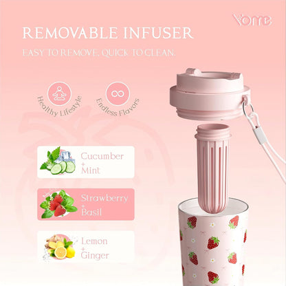 YOME 17oz Elegant Purple Bow Ceramic Lined Insulated Coffee Mug with Infuser for Women| One-handed Pop Open Lid | Stainless Steel |Keep Drinks Cold and Hot| 100% Leak Proof