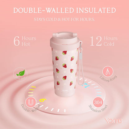 YOME 17oz Elegant Purple Bow Ceramic Lined Insulated Coffee Mug with Infuser for Women| One-handed Pop Open Lid | Stainless Steel |Keep Drinks Cold and Hot| 100% Leak Proof