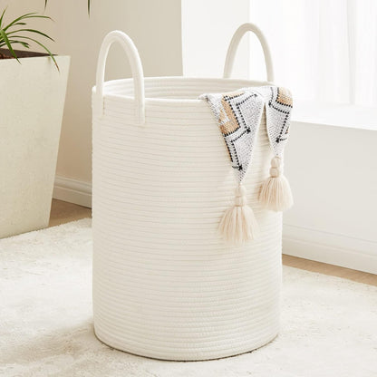 Woven Laundry Hamper, 72L Tall Blanket Storage-White