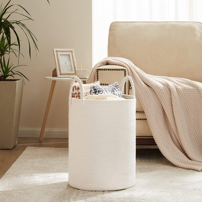 Woven Laundry Hamper, 72L Tall Blanket Storage-White