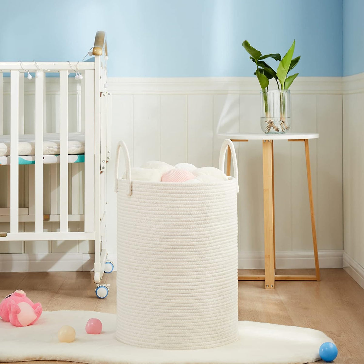 Woven Laundry Hamper, 72L Tall Blanket Storage-White