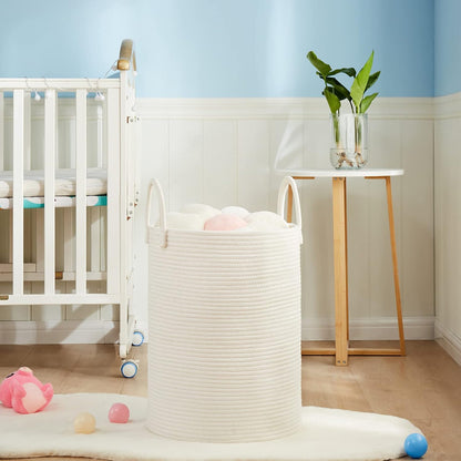 Woven Laundry Hamper, 72L Tall Blanket Storage-White