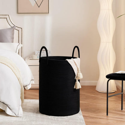 Woven Laundry Hamper, 72L Tall Blanket Storage-White