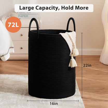 Woven Laundry Hamper, 72L Tall Blanket Storage-White