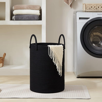 Woven Laundry Hamper, 72L Tall Blanket Storage-White