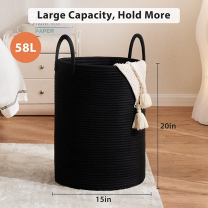 Woven Laundry Hamper, 72L Tall Blanket Storage-White