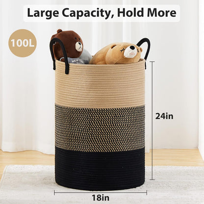 Woven Laundry Hamper, 72L Tall Blanket Storage-White