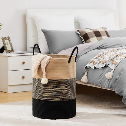 Woven Laundry Hamper, 72L Tall Blanket Storage-White