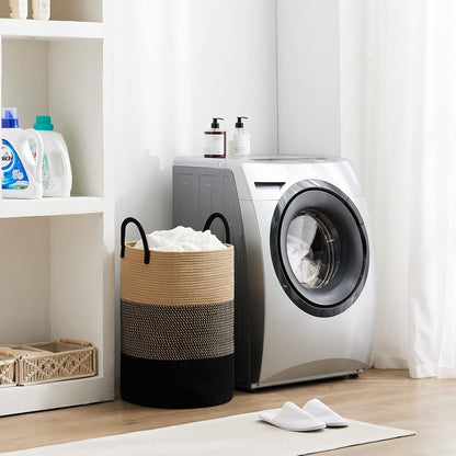 Woven Laundry Hamper, 72L Tall Blanket Storage-White