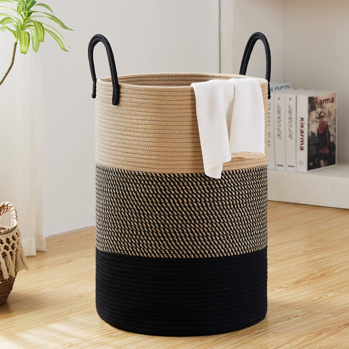 Woven Laundry Hamper, 72L Tall Blanket Storage-White
