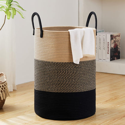 Woven Laundry Hamper, 72L Tall Blanket Storage-White