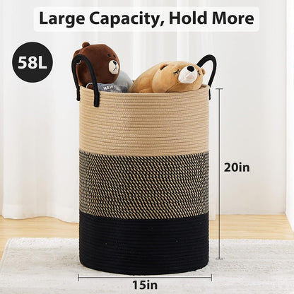 Woven Laundry Hamper, 72L Tall Blanket Storage-White