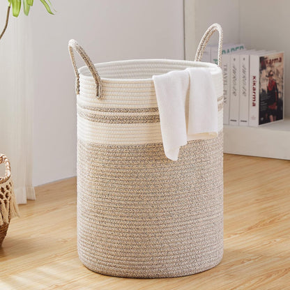 Woven Laundry Hamper, 72L Tall Blanket Storage-White