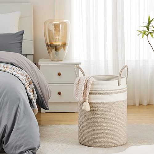 Woven Laundry Hamper, 72L Tall Blanket Storage-White