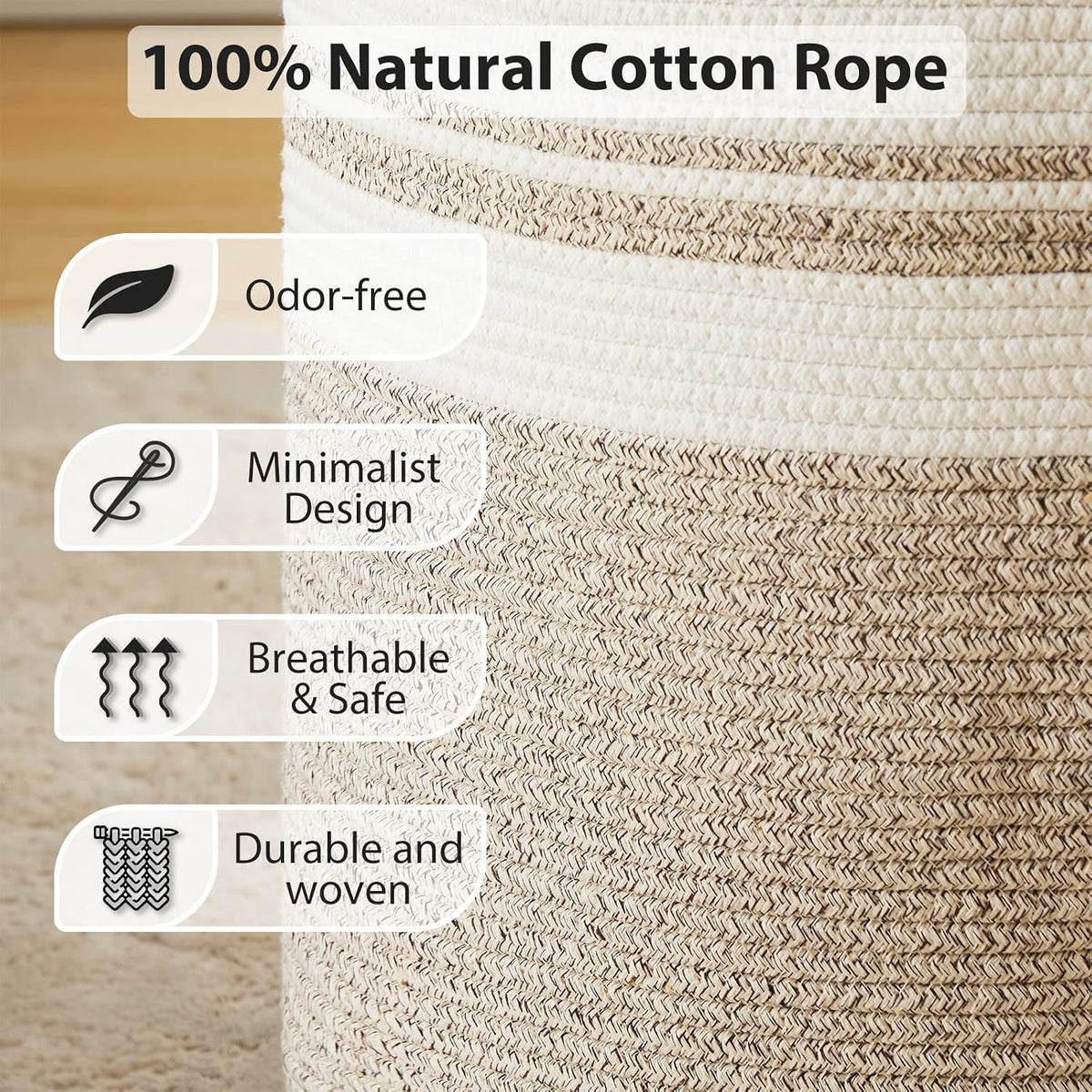 Woven Laundry Hamper, 72L Tall Blanket Storage-White