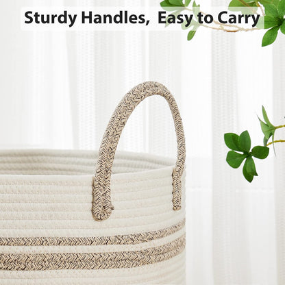 Woven Laundry Hamper, 72L Tall Blanket Storage-White