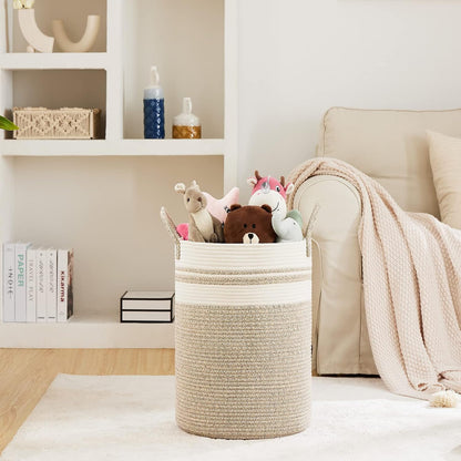 Woven Laundry Hamper, 72L Tall Blanket Storage-White