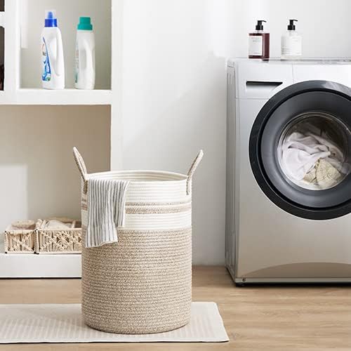 Woven Laundry Hamper, 72L Tall Blanket Storage-White