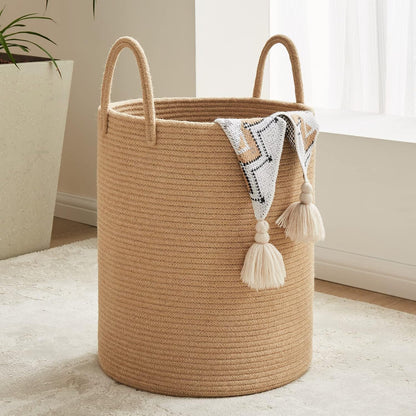 Woven Laundry Hamper, 72L Tall Blanket Storage-White