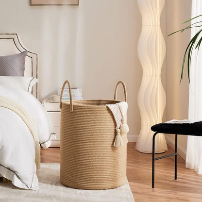 Woven Laundry Hamper, 72L Tall Blanket Storage-White