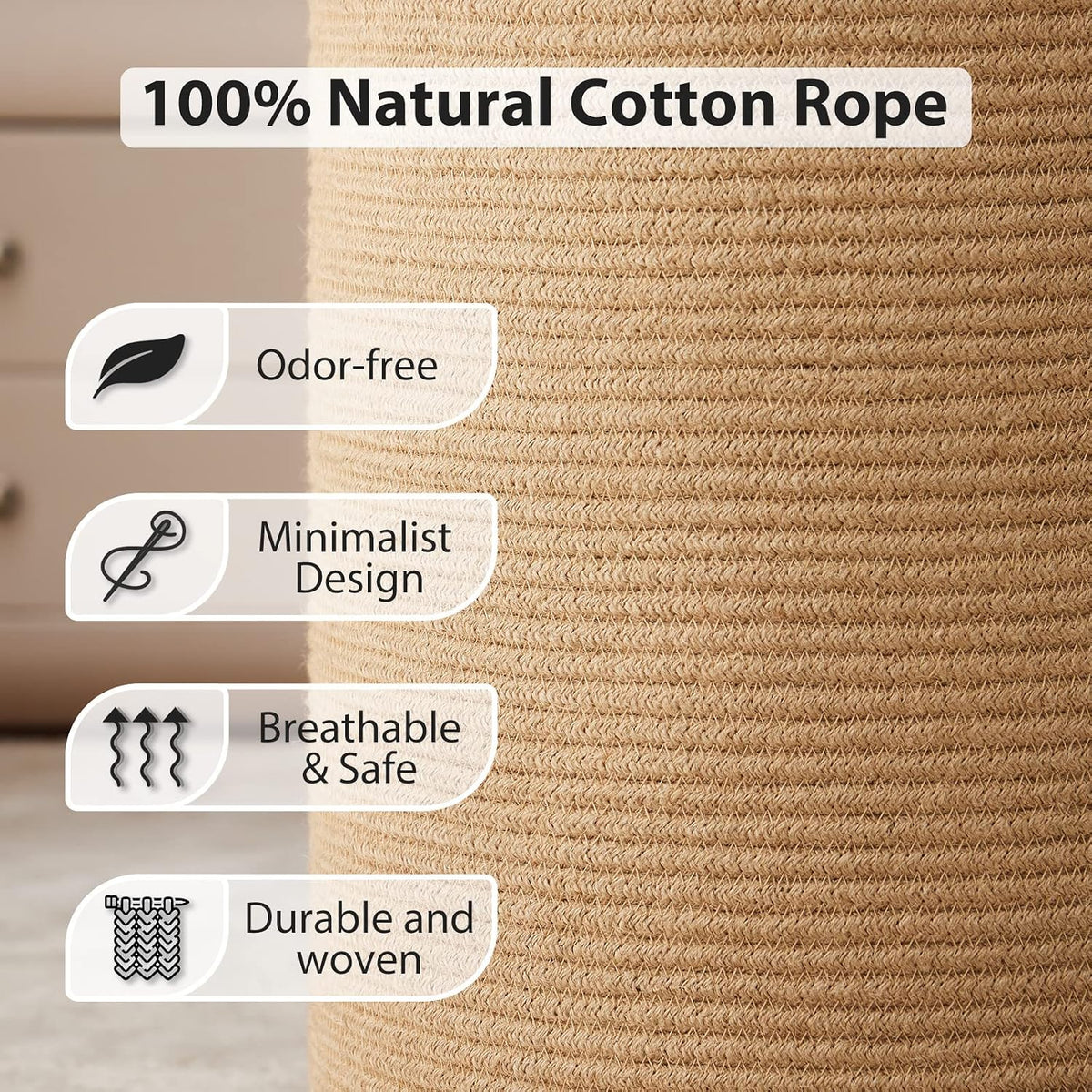 Woven Laundry Hamper, 72L Tall Blanket Storage-White