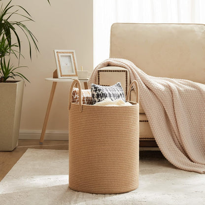 Woven Laundry Hamper, 72L Tall Blanket Storage-White
