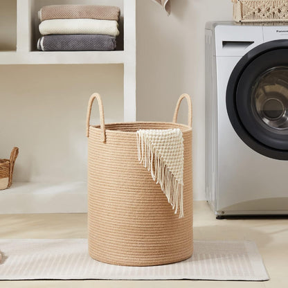 Woven Laundry Hamper, 72L Tall Blanket Storage-White