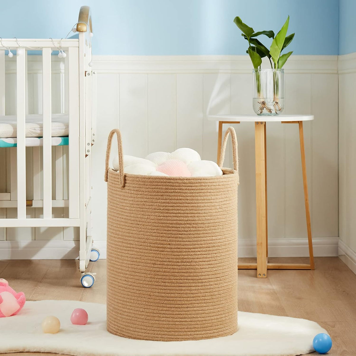 Woven Laundry Hamper, 72L Tall Blanket Storage-White