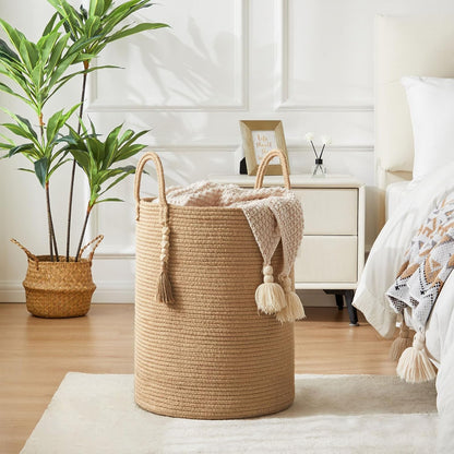 Woven Laundry Hamper, 72L Tall Blanket Storage-White