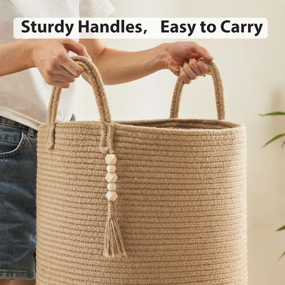 Woven Laundry Hamper, 72L Tall Blanket Storage-White