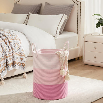 Woven Laundry Hamper, 72L Tall Blanket Storage-White