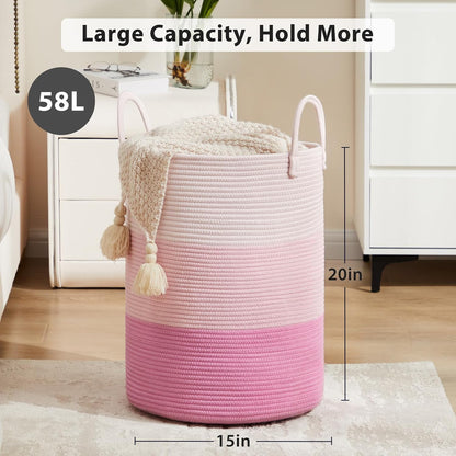 Woven Laundry Hamper, 72L Tall Blanket Storage-White
