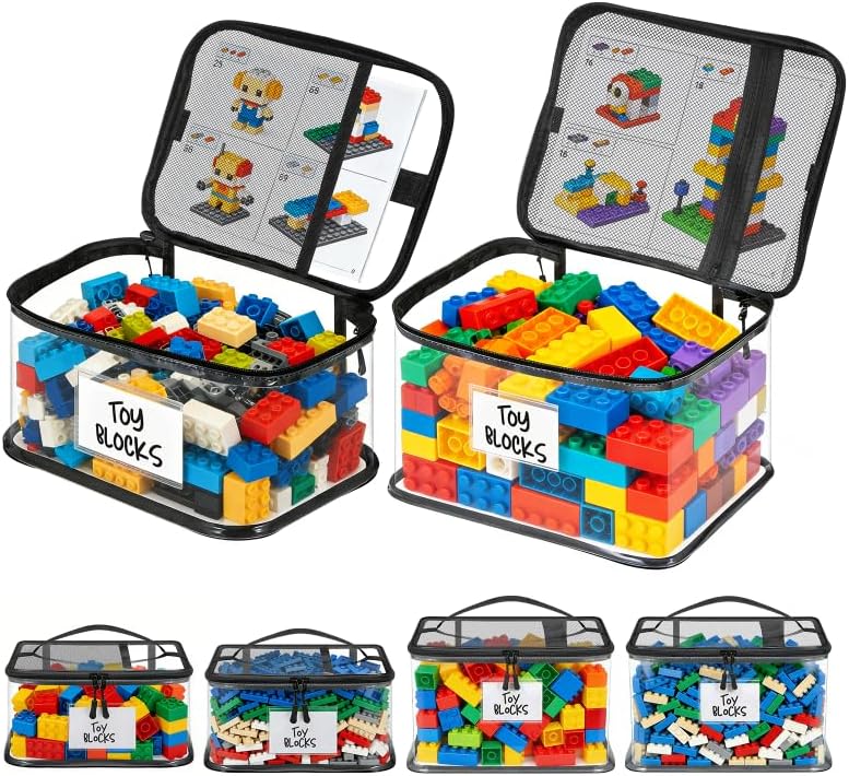 6 Mixed Pack Large Toy Storage Bags, Clear Toy Organizer with Labels