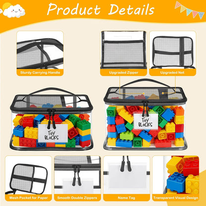 6 Mixed Pack Large Toy Storage Bags, Clear Toy Organizer with Labels