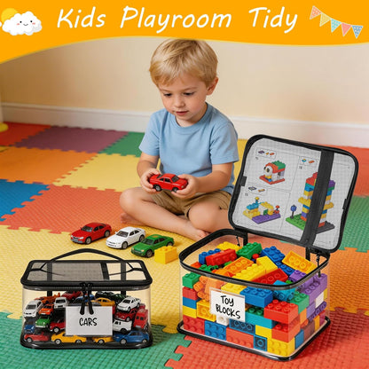 6 Mixed Pack Large Toy Storage Bags, Clear Toy Organizer with Labels