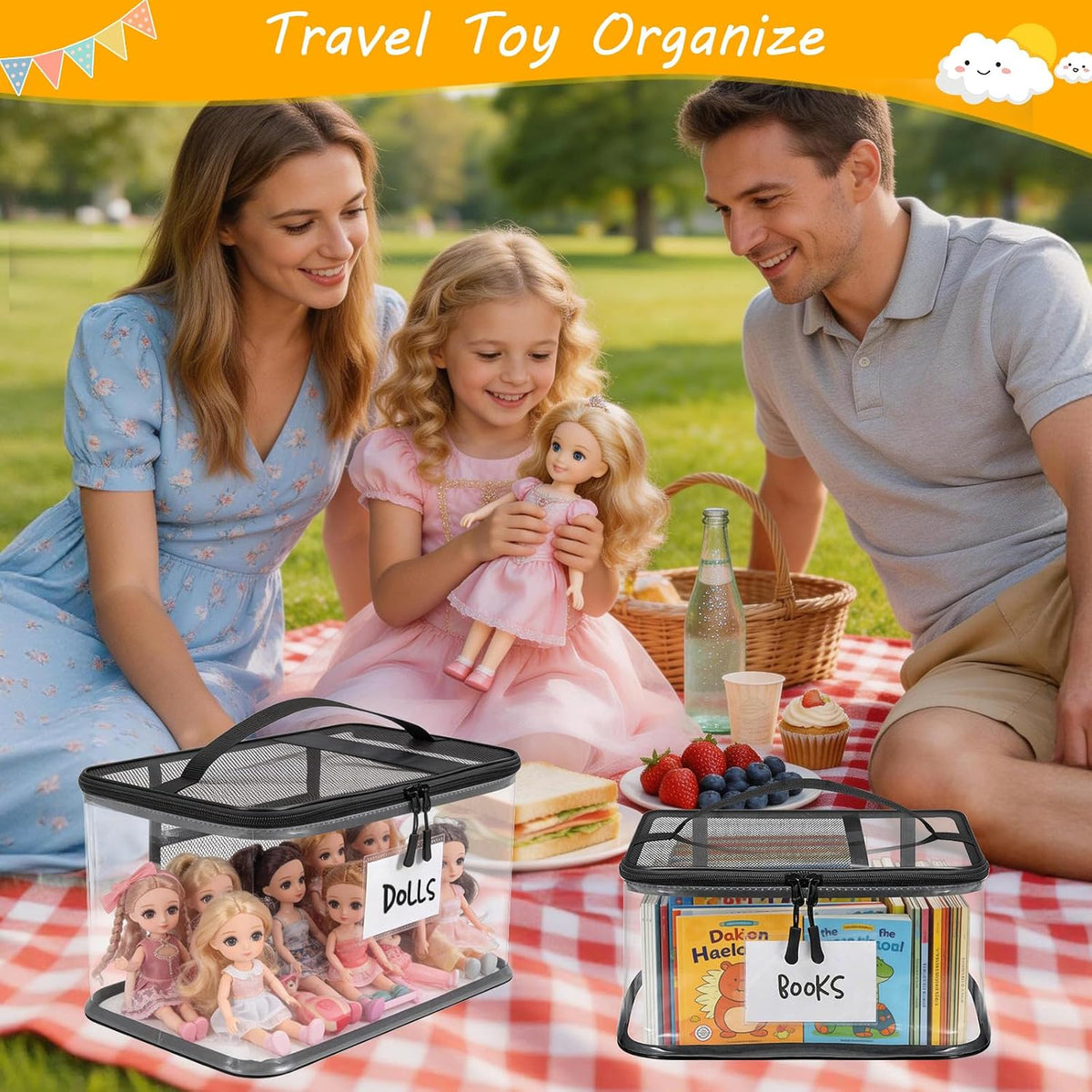 6 Mixed Pack Large Toy Storage Bags, Clear Toy Organizer with Labels