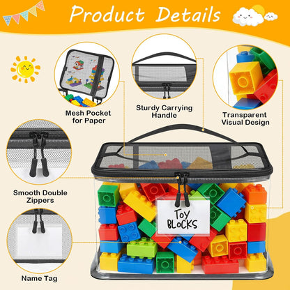6 Mixed Pack Large Toy Storage Bags, Clear Toy Organizer with Labels