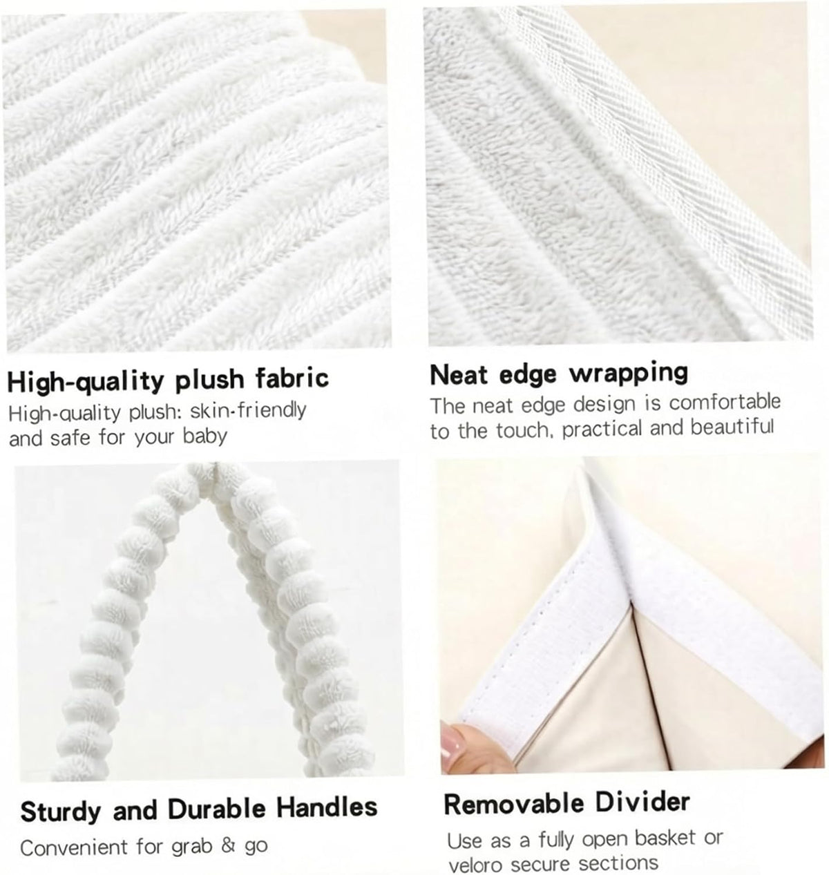 Baby Diaper Caddy Portable with Removable Dividers for Baby Essentials Toys Supplies, White, Soft Flannel Storage Bin