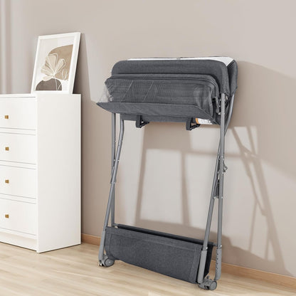 Baby Changing Table with Wheels, Portable Adjustable Height Folding Diaper Station with Nursery Organizer & Storage Rack for Newborn Baby and Infant (Light Grey)
