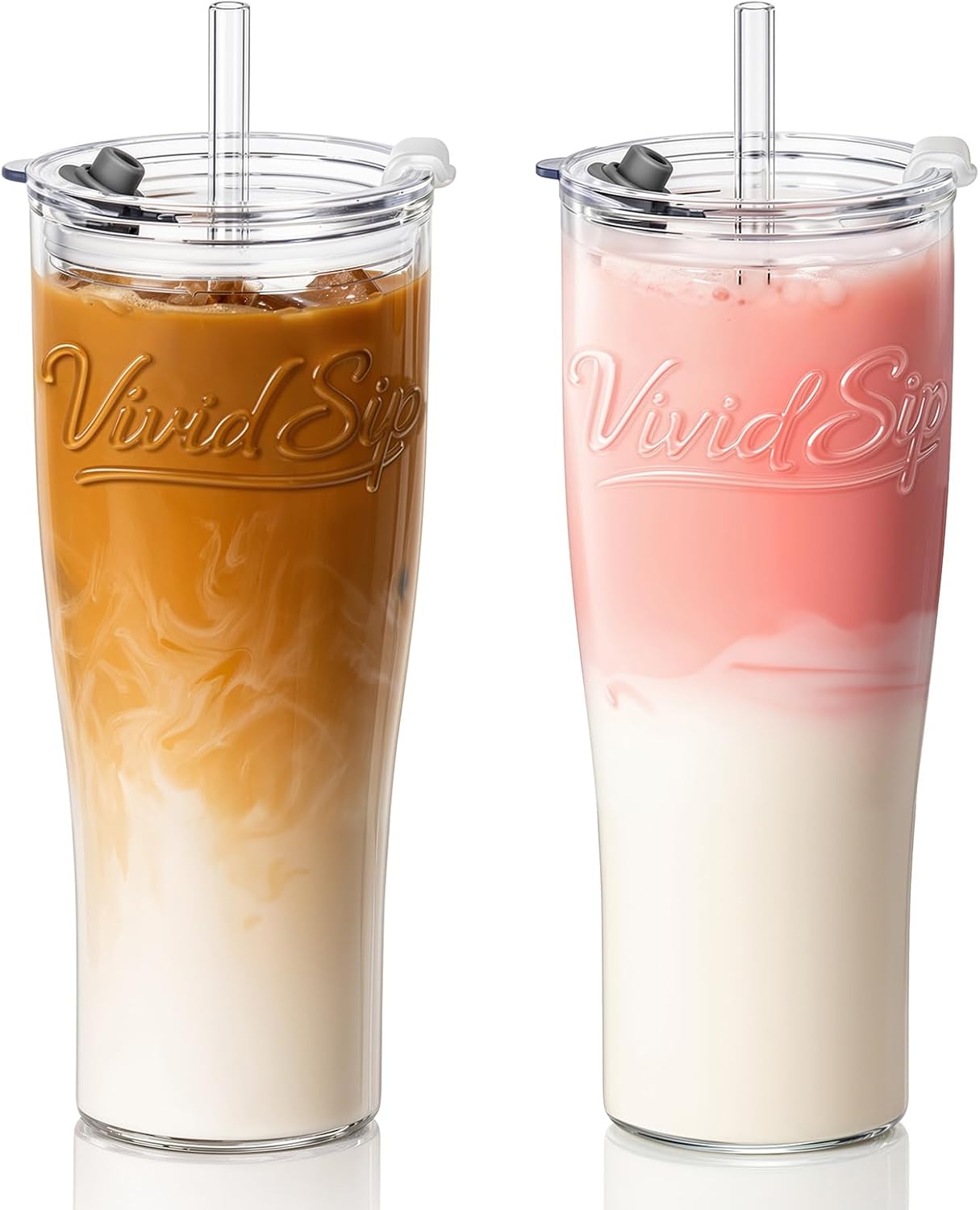 Glass Tumbler, 20 oz Iced Coffee Cup with Straw and Lid | Daisy pattern design, 2-in-1 leakproof lid, reusable glass design for iced coffee, tea & smoothies, for home, office & travel
