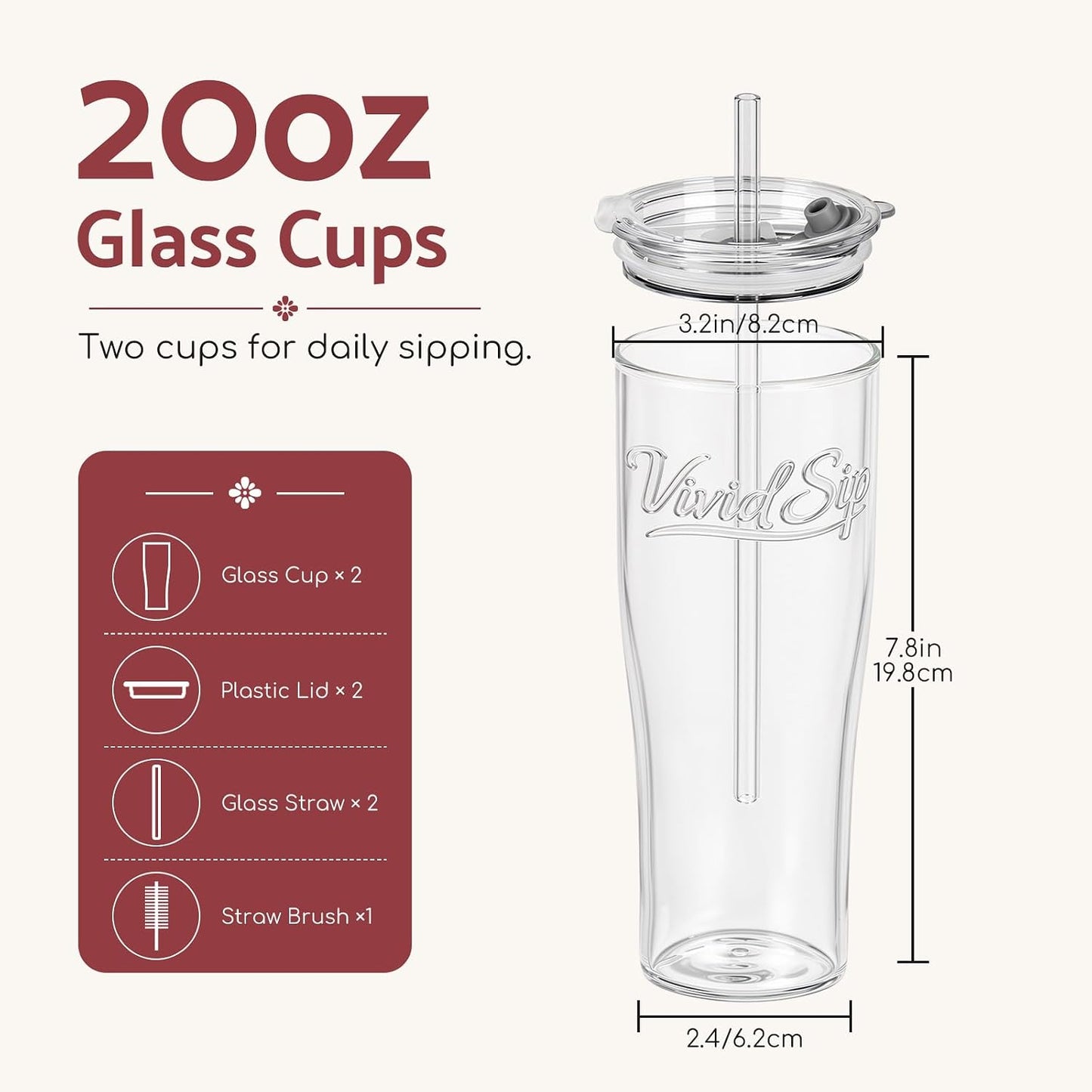 Glass Tumbler, 20 oz Iced Coffee Cup with Straw and Lid | Daisy pattern design, 2-in-1 leakproof lid, reusable glass design for iced coffee, tea & smoothies, for home, office & travel