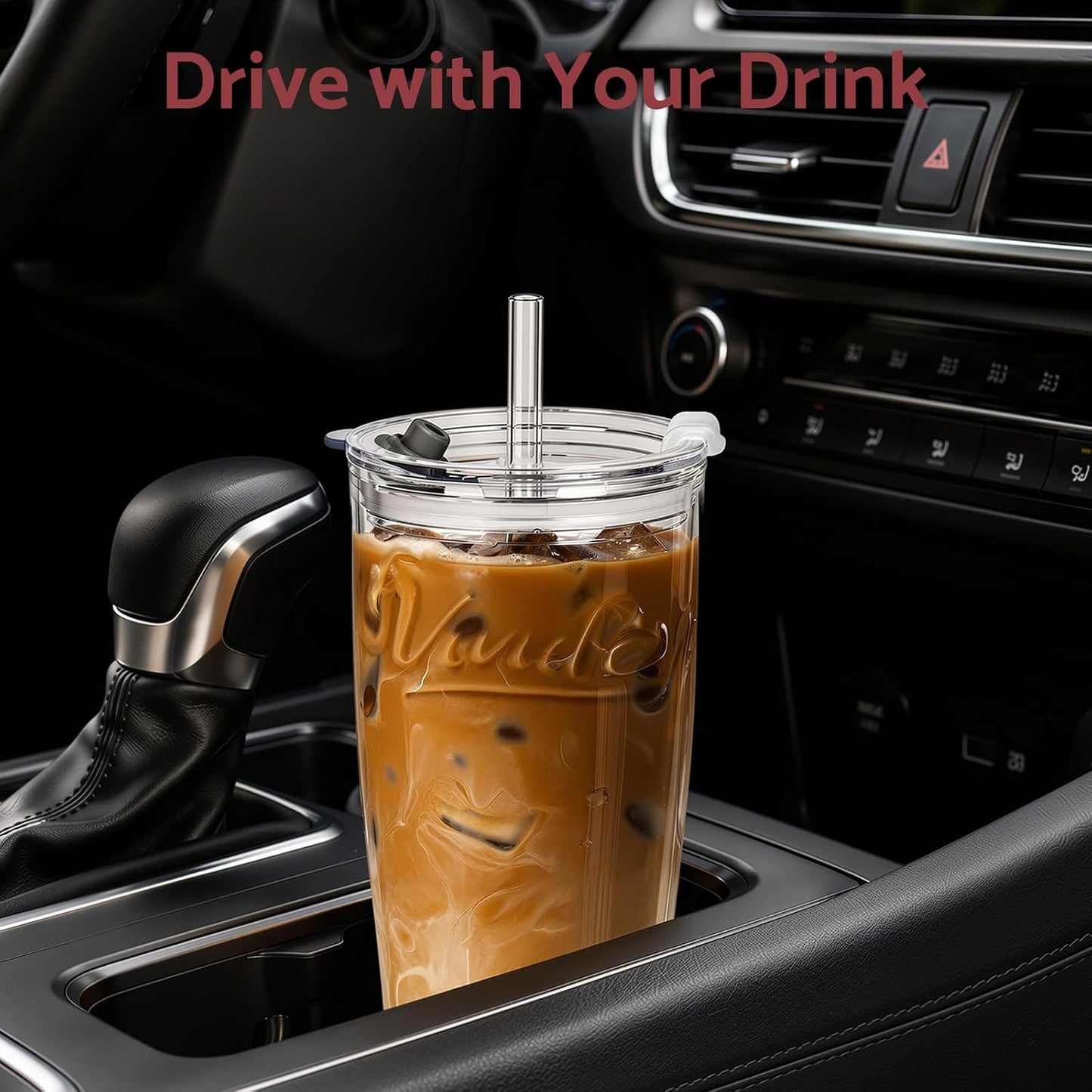 Glass Tumbler, 20 oz Iced Coffee Cup with Straw and Lid | Daisy pattern design, 2-in-1 leakproof lid, reusable glass design for iced coffee, tea & smoothies, for home, office & travel
