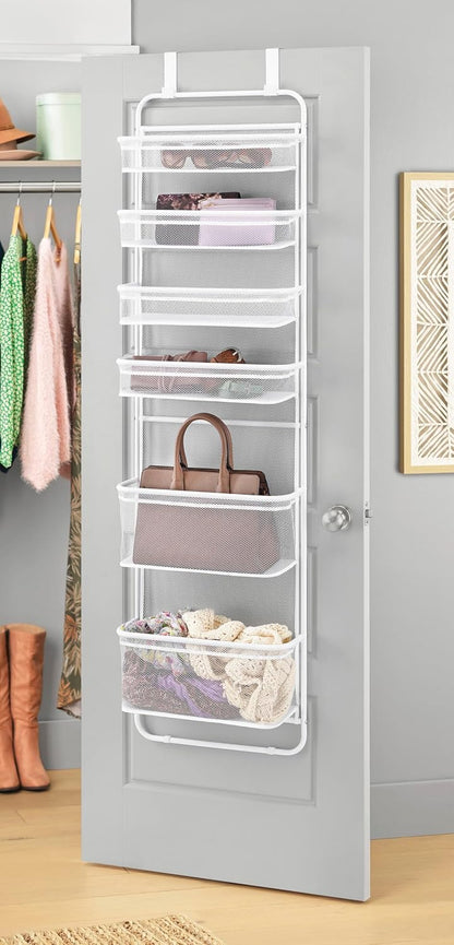 Over The Door Organizer Storage, 6 Tier Heavy Duty Hanging Door Organizer with Metal Frame & Mesh Baskets for Pantry, Bathroom, Closet, 17.7" W x 7.9" D x 67" H, Accessory Organizer