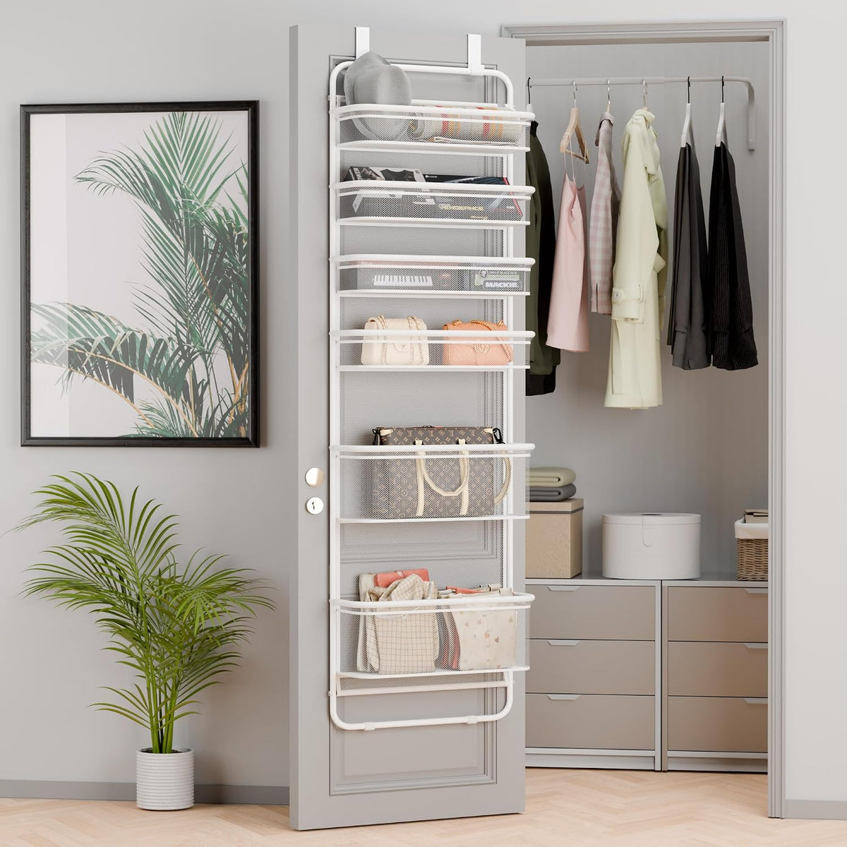 Over The Door Organizer Storage, 6 Tier Heavy Duty Hanging Door Organizer with Metal Frame & Mesh Baskets for Pantry, Bathroom, Closet, 17.7" W x 7.9" D x 67" H, Accessory Organizer