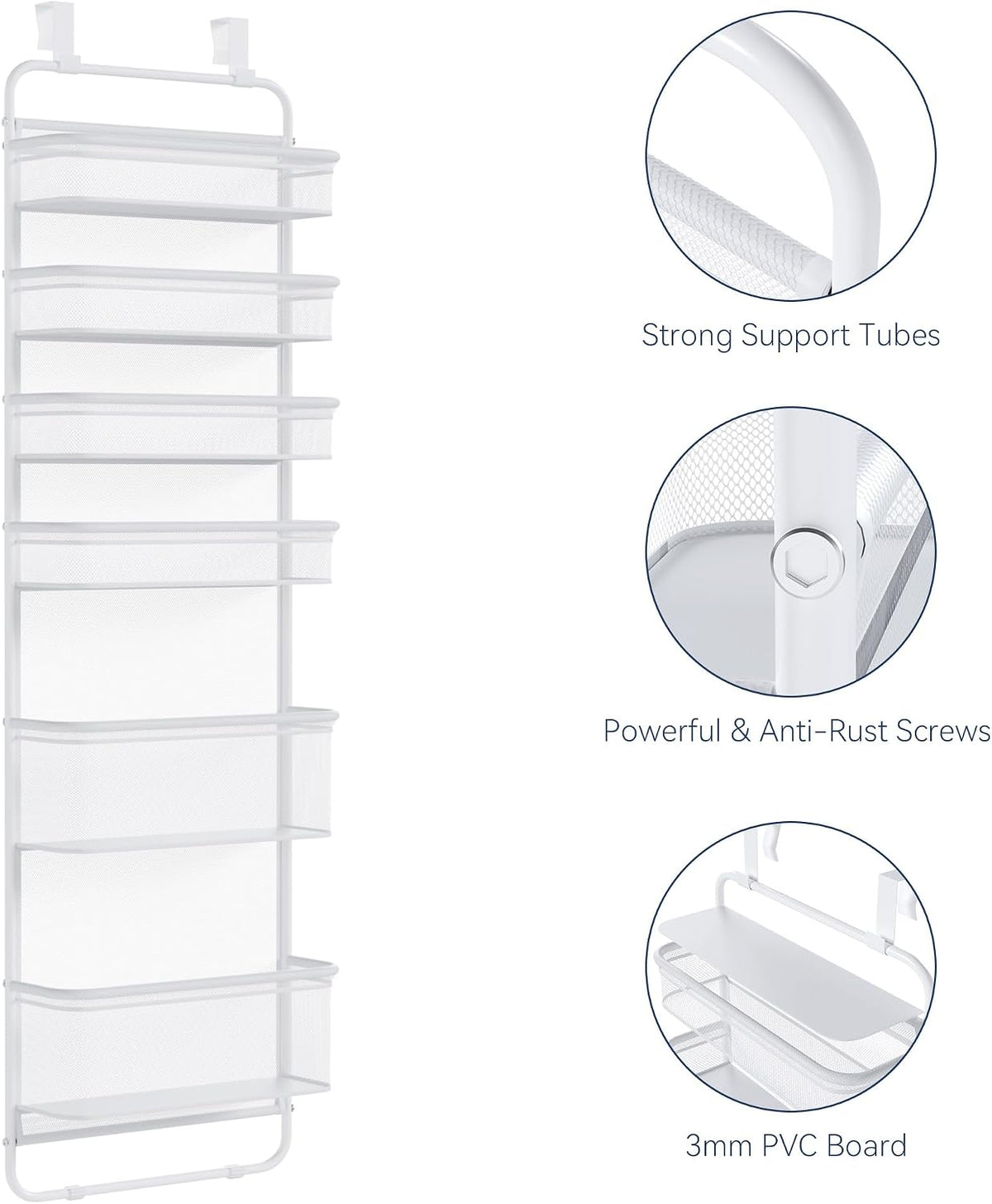 Over The Door Organizer Storage, 6 Tier Heavy Duty Hanging Door Organizer with Metal Frame & Mesh Baskets for Pantry, Bathroom, Closet, 17.7" W x 7.9" D x 67" H, Accessory Organizer