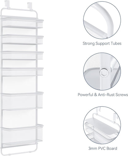 Over The Door Organizer Storage, 6 Tier Heavy Duty Hanging Door Organizer with Metal Frame & Mesh Baskets for Pantry, Bathroom, Closet, 17.7" W x 7.9" D x 67" H, Accessory Organizer