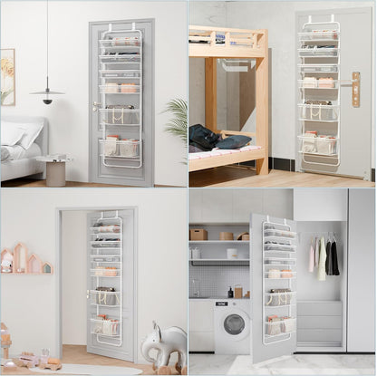 Over The Door Organizer Storage, 6 Tier Heavy Duty Hanging Door Organizer with Metal Frame & Mesh Baskets for Pantry, Bathroom, Closet, 17.7" W x 7.9" D x 67" H, Accessory Organizer
