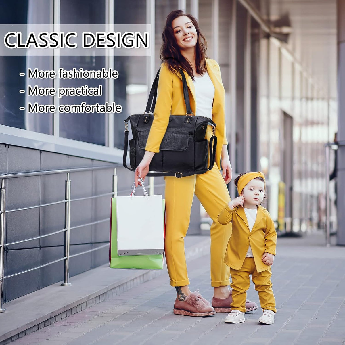 Diaper Bag Tote Fashion Leather Diaper Bag Backpack with 13 Pockets for Mom Dad, Large Travel Baby Bag Purse for Boys Girls with 3 Insulated Pockets, Changing Station - Brown