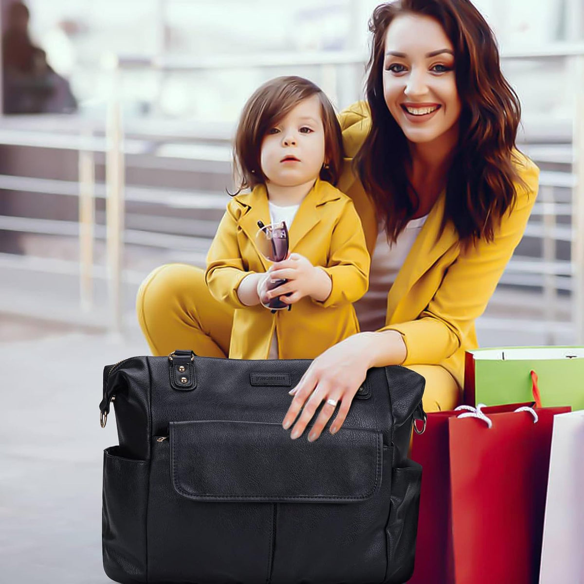 Diaper Bag Tote Fashion Leather Diaper Bag Backpack with 13 Pockets for Mom Dad, Large Travel Baby Bag Purse for Boys Girls with 3 Insulated Pockets, Changing Station - Brown