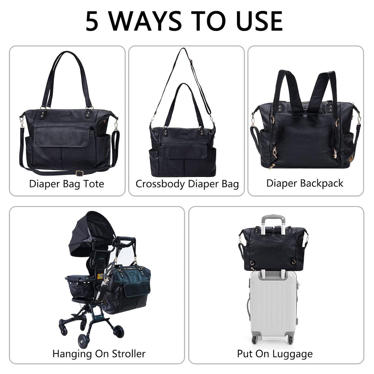 Diaper Bag Tote Fashion Leather Diaper Bag Backpack with 13 Pockets for Mom Dad, Large Travel Baby Bag Purse for Boys Girls with 3 Insulated Pockets, Changing Station - Brown